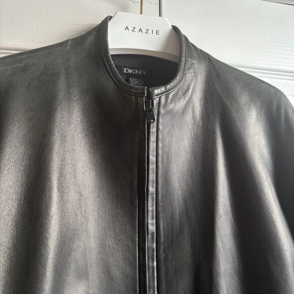 DKNY Leather Black Jacket Modern Genuine Leather Men's M (Woman’s L) Soft Lining - Picture 2 of 10